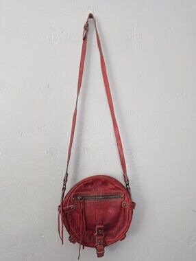 Abaco Paris Leather Red Round Crossbody Bag